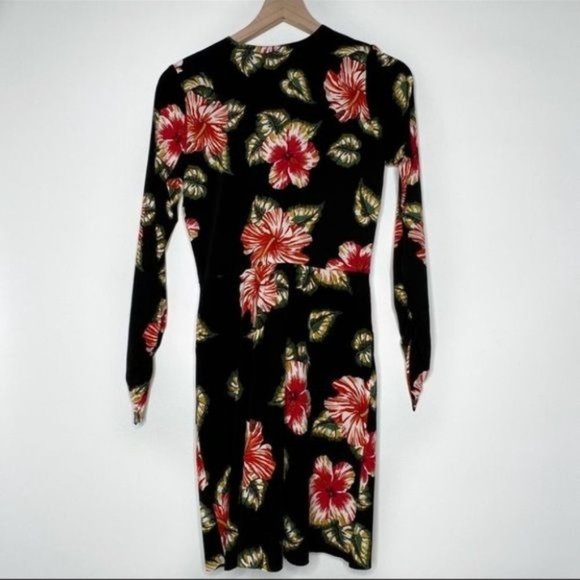 LE SUPERBE V Neck Floral Long Sleeve BODY CON Sexy Mini Dress - Picture 5 of 16